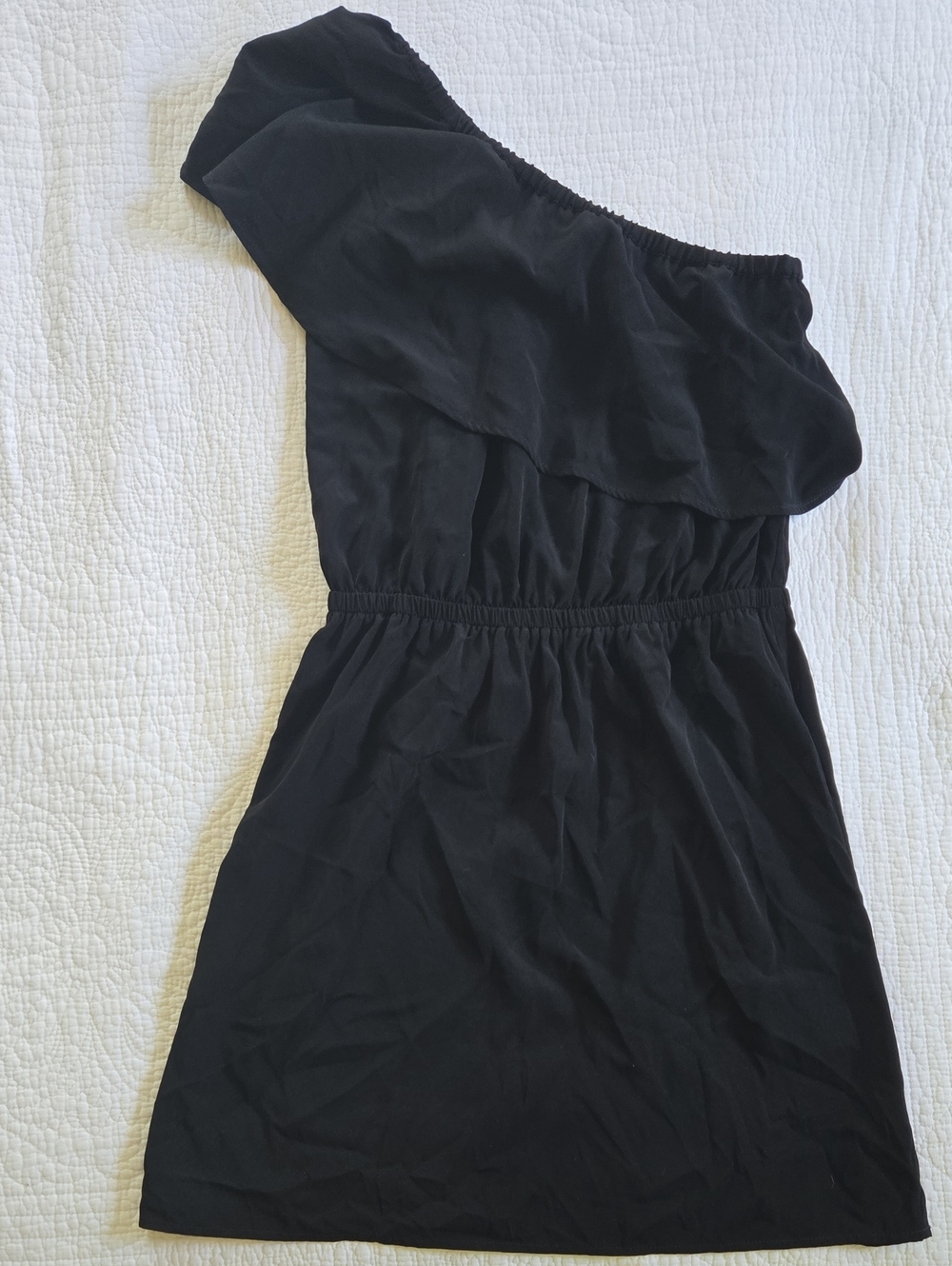 Express Black One-Shoulder Ruffle Elastic Waist Dress